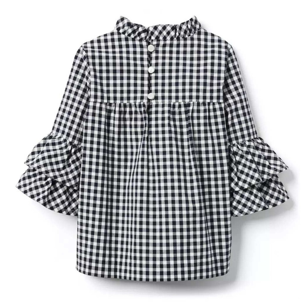 Janie and Jack Gingham Ruffle Top Navy Gingham 100% Cotton Ruffle Sleeves size 8 - Picture 2 of 11